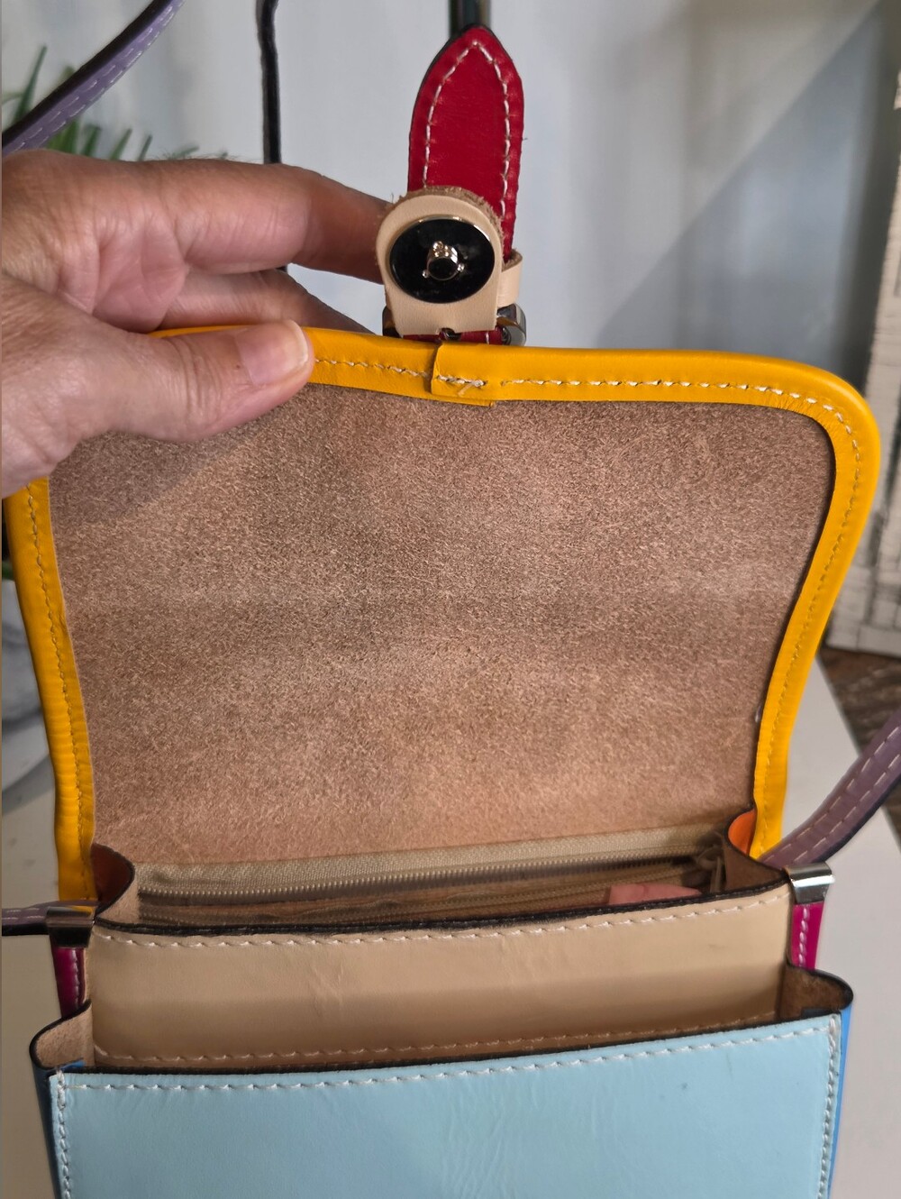 Gregorio Vera Pelle Italy Leather Colorblock Saddle Bag - Picture 9 of 12